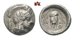 ATTICA ATHEN. AR-Triobol, 454/404 v. Chr.; 1,98 g. Athenakopf r. mit attischem Helm//Eule steht v. v. zwischen Olivenzweigen. SNG München 67 ff. Hervoragend zentriert, etwas korrodiert, sehr schön