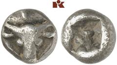 GRIECHISCHE MÜNZEN CORCYRA CORCYRA AR-Hemidrachme, 6. Jahrhundert v. Chr.; 2,89 g. Kuhkopf v. v.//Incusum. Kagan, J., The Earliest Coinage of Corcyra, in: Liampi/Papaevangelou-Genakos/Zachos/Dousougli