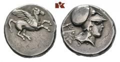 GRIECHISCHE MÜNZEN CORCYRA CORCYRA. AR-Stater 338/250 v. Chr. 8,23 g. Pegasos r.//Athenakopf r. mit korinthischem Helm, dahinter Weinblatt. Calciati, Pegasi 9. RR Feine Tönung, winz. Kratzer, sehr sch