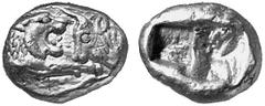 GRIECHISCHE MÜNZEN (GREEK COINS) LYDIA LYDIA Kroisos, 561-546 v. Chr. Ô-1/3 Stater (leichter Standard), Sardeis; 2.68 g. Löwen- und Stierprotome einander gegenüber//Zwei Incusa. SNG v. Aulock 8212. Gu