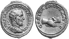 RÖMISCHE MÜNZEN (ROMAN COINS) MÜNZEN DER RÖMISCHEN KAISERZEIT MÜNZEN DER RÖMISCHEN KAISERZEIT Pupienus, 238. Õ-Antoninian, Rom; 4.51 g. Drapierte Büste r. mit Strahlenbinde//Handschlag. BMC 80; Coh. 4