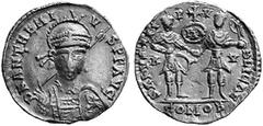 RÖMISCHE MÜNZEN (ROMAN COINS) MÜNZEN DER RÖMISCHEN KAISERZEIT MÜNZEN DER RÖMISCHEN KAISERZEIT Anthemius, 467-472. Ô-Solidus, Ravenna; 4.29 g. Gepanzerte Büste v. v. mit Helm, Speer und Schild//Zwei Ka