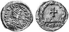 RÖMISCHE MÜNZEN (ROMAN COINS) MÜNZEN DER RÖMISCHEN KAISERZEIT MÜNZEN DER RÖMISCHEN KAISERZEIT Anthemius, 467-472. Ô-Tremissis, Rom; 1.46 g. Drapierte Büste r. mit Perldiadem//Kreuz in Kranz. RIC 2850.