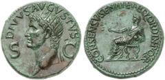 RÖMISCHE MÜNZEN MÜNZEN DER RÖMISCHEN KAISERZEIT Gaius Caligula, 37-41 - für Divus Augustus. Æ-Dupondius, Rom; 14,92 g. Kopf l. mit Strahlenbinde//Augustus sitzt l. mit Zweig. BMC 88; Coh. 87; RIC² 56.