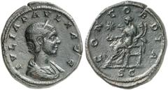 RÖMISCHE MÜNZEN MÜNZEN DER RÖMISCHEN KAISERZEIT Antoninus IV. Elagabal, 218-222 - für Julia Paula. Æ-Sesterz, 219/220, Rom; 19,51 g. Drapierte Büste r. mit Diadem//Concordia sitzt l. mit Patera und Do