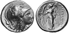 GRIECHISCHE MÜNZEN MACEDONIA KÖNIGREICH. Alexander III., 336-323 v. Chr. AV-Distater, 330/320 v. Chr., Amphipolis; 17.05 g. Athenakopf r.//Nike steht l. mit Kranz und Stylis, davor Kantharos. Price 16