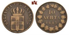 EUROPÄISCHE MÜNZEN UND MEDAILLEN GRIECHENLAND Otto I., 1832-1862. Ku.-10 Lepta 1843, Athen. Divo 18 e; Karamitsos 76. Sehr schön