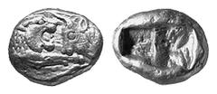 GRIECHISCHE MÜNZEN LYDIA Kroisos, 561-546 v. Chr. AV-1/3 Stater (leichter Standard), Sardeis; 2.68 g. Löwen- und Stierprotome einander gegenüber//Zwei Incusa. SNG v. Aulock 8212. Gutes sehr schön Kroi