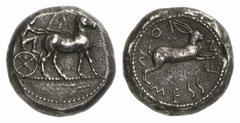 GRIECHISCHE MÜNZEN (GREEK COINS) SICILIA SICILIA MESSANA. AR-Tetradrachme, 480/478 v. Chr.; 17.15 g. Maultierbiga r.//Hase r. Caltabiano - (D 14/R 19). Sehr schönes Exemplar mit feiner Patina Der Hase