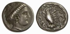 GRIECHISCHE MÜNZEN (GREEK COINS) PELOPONNESUS PELOPONNESUS ELIS. OLYMPIA. AR-Stater, 112. Olympiade, 332 v. Chr., Heratempel; 11.74 g. Herakopf r. mit Lorbeerkranz//In Kranz: Adler steht l. Seltman - 