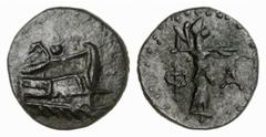 GRIECHISCHE MÜNZEN (GREEK COINS) LYCIA LYCIA PHASELIS. Æs, 190/167 v. Chr.; 3.86 g. Prora r., darüber Nike//Athena Promachos steht r. mit Blitz und Aegis. Heipp-Tamer B 57. Schwarze Patina, sehr schön