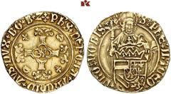 EUROPÄISCHE MÜNZEN UND MEDAILLEN BELGIEN. BRABANT. Philipp der Schöne, 1482-1506. 1/2 Florin d'or au St. Philippe o. J. (1500-1506), Antwerpen. 1,64 g. Delm. 87; Fb. 48; Vanhoudt 148 AN. GOLD. Überdur