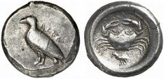 GRIECHISCHE MÜNZEN (GREEK COINS) SICILIA AKRAGAS. AR-Didrachme, 490/483 v. Chr.; 8.77 g. Adler steht l.//Krebs, darunter Adler. Jenkins, Gela Pl. 37, 11; SNG ANS -; R Sehr schön Akragas war eine doris