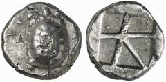 GRIECHISCHE MÜNZEN (GREEK COINS) AEGINA AEGINA. AR-Stater, 457/431 v. Chr.; 12.21 g. Landschildkröte//Fünffach geteiltes Incusum. SNG Delepierre vergl. 1535. Mit Prüfpunze, sehr schön Bald nach dem Be