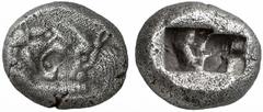 GRIECHISCHE MÜNZEN (GREEK COINS) LYDIA Kroisos, 561-546 v. Chr. AR-1/2 Stater, Sardeis; 5.14 g. Löwen- und Stierprotome einander gegenüber//Zweigeteiltes Incusum. SNG v. Aulock 2877 ff. Etwas korrodie