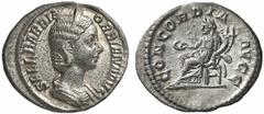 RÖMISCHE MÜNZEN (ROMAN COINS) MÜNZEN DER RÖMISCHEN KAISERZEIT Severus Alexander, 222-235 für Orbiana. AR-Denar, 225, Rom; 2.99 g. Drapierte Büste r. mit Diadem//Concordia sitzt l. mit Patera und Füllh