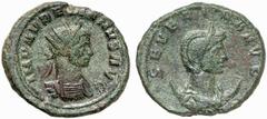RÖMISCHE MÜNZEN (ROMAN COINS) MÜNZEN DER RÖMISCHEN KAISERZEIT Aurelianus, 270-275 und Severina. Æ-Doppelsesterz, 274, Rom, 6. Emission; 12.88 g. Gepanzerte Büste r. mit Strahlenbinde//Drapierte Büste 