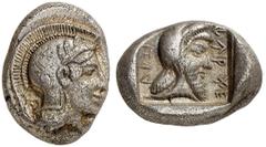 GRIECHISCHE MÜNZEN LYCIA. Kherei. AR-Drachme, 430/410 v. Chr., Xanthos; 4,18 g. Athenakopf r. mit attischem Helm//In incusum: Kopf r. mit Kyrbasia. Müseler VI, 31 (dies Exemplar); Winzer 23.3 (dies Ex