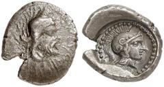 GRIECHISCHE MÜNZEN LYCIA. Wekhssere II. AR-Hemidrachme, 400/380 v. Chr., Tlos; 2,66 g. Kopf r. mit Kyrbasia//In rundem Incusum: Athenakopf r. mit attischem Helm. Müseler VII, 7 (dies Exemplar); Winzer