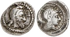 GRIECHISCHE MÜNZEN LYCIA. Ddenevele. AR-Drachme, 410/400 v. Chr.; 4,20 g. Kopf r. mit Kyrbasia//Athenakopf r. mit attischem Helm. Müseler VI, 73 (dies Exemplar); Winzer 24.2 (dies Exemplar). RR Sehr s
