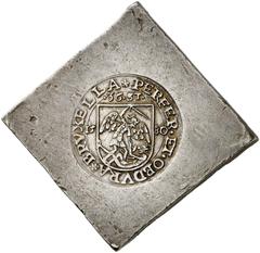 MÜNZSTÄNDE IM HEUTIGEN BELGIEN BRÜSSEL. DIE STADT BRÜSSEL. Die erste Belagerung der Stadt durch spanischen Truppen unter Alexander Farnese, 1579-1580. Einseitige Klippe zu 36 Sols 1580, geprägt währen