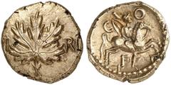 KELTISCHE MÜNZEN BRITANNIA. REGINI UND ATREBATES. REGINI/ATREBATES. Verica, 10-40 n. Chr. AV-Stater, 25/35; 5,33 g. Weinblatt, beiderseits VI - RI//Pferd mit Reiter r., herum C | O | F. Allen -; Aukti