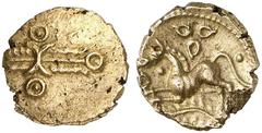 KELTISCHE MÜNZEN BRITANNIA. DOBUNNI. Anted (um 20-43 n. Chr.) -> ICENI. Antedios, 10-30/43 (?) n. Chr. TRINOVANTES. Dubnovellaunus, 5 v.-10 n. Chr. AV-1/4 Stater; 1,32 g. Kranz mit Ringabschluß, in se