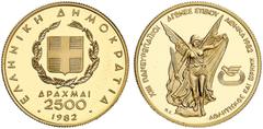 EUROPÄISCHE GOLDMÜNZEN UND -MEDAILLEN GRIECHENLAND. Republik. 2.500 Drachmen 1982. XIII. Leichtathletik-Europameisterschaften 1982 in Athen. Nike, griechische Siegesgöttin. 5,81 g Feingold. Fb. 28; Sc
