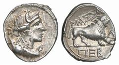 GRIECHISCHE MÜNZEN (GREEK COINS) GALLIA MASSALIA. AR-Tetrobol, 121/82 v. Chr.; 2.75 g. Drapierte Büste der Artemis r., über der Schulter Köcher//Löwe r. Depeyrot 55/47. Gutes sehr schön Estimate: 150 