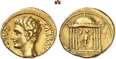 RÖMISCHE MÜNZEN MÜNZEN DER RÖMISCHEN KAISERZEIT. Augustus, 30 v.-14 n. Chr. AV-Aureus, um 19 v. Chr., unbestimmte spanische Münzstätte (Colonia Patricia?); 7,81 g. CAESA[R] - AVGVSTVS Kopf l.//Sechssä