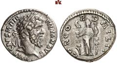 RÖMISCHE MÜNZEN MÜNZEN DER RÖMISCHEN KAISERZEIT. Didius Julianus, 193. AR-Denar, Rom; 3,18 g. Kopf r. mit Lorbeerkranz//Concordia steht l. mit Legionsadler und Vexillum. BMC 2; Coh. 2; RIC 1. R Hübsch