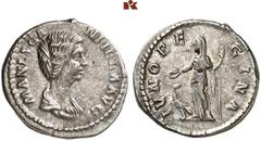 RÖMISCHE MÜNZEN MÜNZEN DER RÖMISCHEN KAISERZEIT. Didius Julianus, 193. - für Manlia Scantilla. AR-Denar, Rom; 3,31 g. Drapierte Büste r.//Iuno steht l. mit Patera und Zepter, davor Pfau. BMC 11; Coh. 