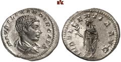 RÖMISCHE MÜNZEN MÜNZEN DER RÖMISCHEN KAISERZEIT. Antoninus IV. Elagabal, 218-222. - für Severus Alexander. AR-Denar, 221/222, Rom; 2,17 g. Drapierte Büste r.//Spes geht l. mit Blume. BMC 264; Coh. 65;