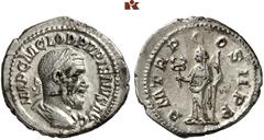 RÖMISCHE MÜNZEN MÜNZEN DER RÖMISCHEN KAISERZEIT. Pupienus, 238. AR-Denar, Rom; 2,83 g. Drapierte Büste r. mit Lorbeerkranz//Felicitas steht l. mit Caduceus und Zepter. BMC 52; Coh. 26; RIC 6. Sehr sch