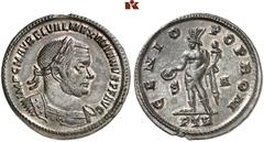 RÖMISCHE MÜNZEN MÜNZEN DER RÖMISCHEN KAISERZEIT. Maximianus I., 285-305. Æ-Follis, 307/308, Treveri; 6,67 g. Gepanzerte Büste r. mit Lorbeerkranz//Genius steht l. mit Patera und Füllhorn. Dazu: Æ-Foll