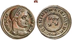 RÖMISCHE MÜNZEN MÜNZEN DER RÖMISCHEN KAISERZEIT. Licinius I., 308-324. Æ-Follis, 321, Aquileia, 2. Offizin; 3,45 g. Kopf r. mit Lorbeerkranz//In Kranz: VOT/XX. Dazu: Æ-Follis, 321, Arelate, 2. Offizin