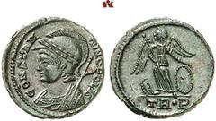RÖMISCHE MÜNZEN MÜNZEN DER RÖMISCHEN KAISERZEIT. Constantinus I., 306-337. - für Constantinopolis. Æ-Follis, 332/333, Treveri, 1. Offizin; 2,07 g. Drapierte Büste der Constantinopolis l. mit Helm und 