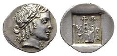 GRIECHISCHE MÜNZEN LYCIA KRAGOS. Õ-Hemidrachme, 48/23 v. Chr.; 2,05 g. Apollokopf r. mit Taenie//Lyra, l. Dreifuß. Troxell 90. Vorzüglich