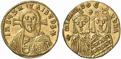 BYZANTINISCHE MÜNZEN (BYZANTINE COINS) BYZANZ Michael III., 842-867 und Theodora. AV-Solidus, 843/856, Constantinopolis; 4.42 g. Büste Christi v. v.//Beider Büsten v. v. DOC 2; Sear 1687. R Kl. Bearbe