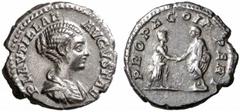 RÖMISCHE MÜNZEN (ROMAN COINS) MÜNZEN DER RÖMISCHEN KAISERZEIT Antoninus III. Caracalla, 198-217 für Plautilla. AR-Denar, 202/205, Rom; 2.89 g. Drapierte Büste r.//Kaiser und Kaiserin reichen sich die 