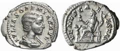 RÖMISCHE MÜNZEN (ROMAN COINS) MÜNZEN DER RÖMISCHEN KAISERZEIT Antoninus IV. Elagabal, 218-222 für Julia Soaemias. AR-Denar, Rom; 3.09 g. Drapierte Büste r.//Venus sitzt l. mit Apfel und Zepter, davor 