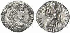 RÖMISCHE MÜNZEN (ROMAN COINS) MÜNZEN DER RÖMISCHEN KAISERZEIT Constantinus III., 407-411. AR-Siliqua, 407/408, Lugdunum; 1.69 g. Drapierte Büste r. mit Perldiadem//Roma sitzt l. mit Victoria auf Globu