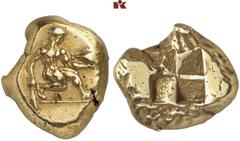 GRIECHISCHE MÜNZEN MYSIA. KYZIKOS. El-Stater, 500/450 v. Chr.; 16,06 g. Jüngling kniet r. mit Messer und Thunfisch//Vier­geteiltes Incusum. SNG France 254; v. Fritze 113. R Fast vorzüglich Aus der Sam