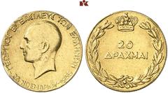EUROPÄISCHE GOLDMÜNZEN UND MEDAILLEN GRIECHENLAND. Georg II., 2. Regierung, 1935-1947. 20 Drachmen 1935, Birmingham. geprägt anläßlich des 5. Jahres­tages seiner Rückkehr aus dem Exil nach Athen am 25