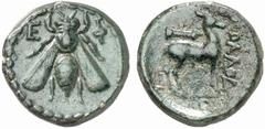 GRIECHISCHE MÜNZEN (GREEK COINS) IONIA IONIA EPHESOS. Æs, um 200 v. Chr., Magistrat Apollodoros; 3,44 g. Biene//Hirsch steht r., oben Köcher. Kinns, The Attic Weight Drachms of Ephesus: A Preliminary 