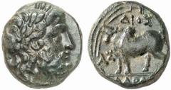 GRIECHISCHE MÜNZEN (GREEK COINS) LYDIA LYDIA TRALLES ALS SELEUKEIA. Æs, 3. Jahrhundert v. Chr.; 4.82 g. Zeuskopf r. mit Lorbeerkranz//In Mäander: Zebustier l. BMC -; Imhoof-Blumer, Lydische Stadtmünze