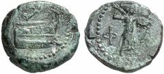 GRIECHISCHE MÜNZEN (GREEK COINS) LYCIA LYCIA PHASELIS. Æs, 190/167 v. Chr.; 5.44 g. Prora r., darüber Nike//Athena Promachos steht r. mit Blitz und Aegis. Heipp-Tamer B 55. Grüne Patina, sehr schön Es
