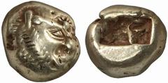 GRIECHISCHE MÜNZEN (GREEK COINS) LYDIA LYDIA Alyattes, 610-561 v. Chr. El-1/3 Stater, 610/561 v. Chr., Sardeis; 4.69 g. Löwenkopf r.//Incusum. SNG v. Aulock 2868; Waggoner, Rosen Coll. 656; Weidauer v