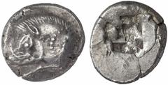 GRIECHISCHE MÜNZEN (GREEK COINS) LYCIA LYCIA VORDYNASTISCHE PRÄGUNGEN. AR-Stater, 520/480 v. Chr.; 9.45 g. Eberprotome l.//Incusum. Vismara II, 4. Sehr schön Estimate: 600 EUR