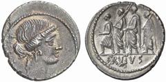 RÖMISCHE MÜNZEN (ROMAN COINS) MÜNZEN DER RÖMISCHEN REPUBLIK MÜNZEN DER RÖMISCHEN REPUBLIK AR-Denar, 54 v. Chr., Rom, M. Junius Brutus; 3,31 g. Libertasbüste r.//Der Konsul L. Junius Brutus geht zwisch